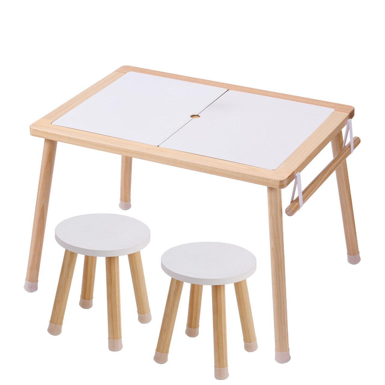Kids Wooden Sensory Table Set with Storage Bins and Paper Roll Holder for Creative Play